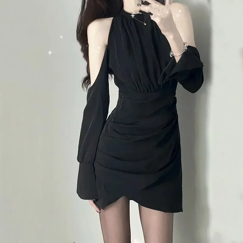 Female Dress Black Short Mini Sensual Sexy Women\'s Long Sleeve Dresses Elegant and Pretty Thic Outfits New Features of Luxury In