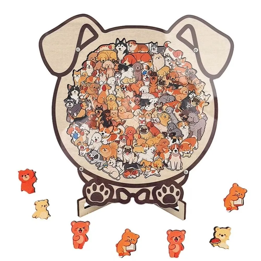 New Cartoon Wooden Puzzle Toy Fun Educational Toys Puppy Stress Relief Jigsaw Puzzle Animal Dog Cat Bear Theme Home Decor