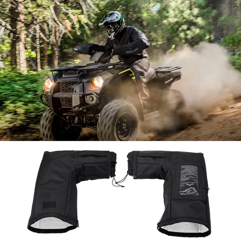 

2 Piece ATV Gloves Waterproof, Front Wind-Breaking Guard Motorcycle Gloves Black Cotton+Cloth For Sportsman Scrambler