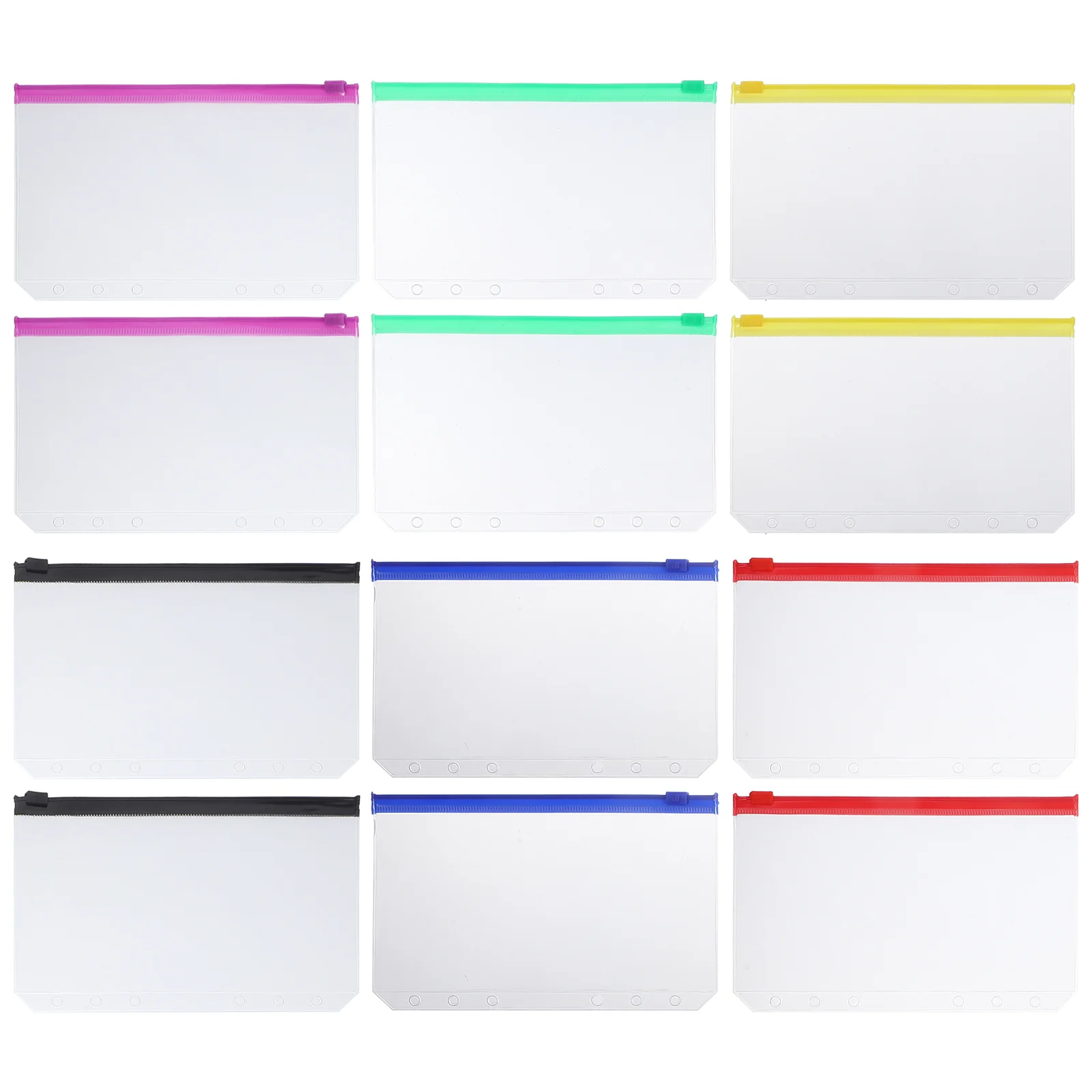 12 Pcs Pvc Binder Pouch Notebook Storage Document Bag Clips 6-ring Zip Refill Business Card Bags