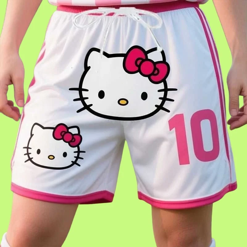 

MOTO-Летние новые женские и мужские шорты с принтом Hello Kitty 10, повседневные спортивные тренировочные шорты из джерси