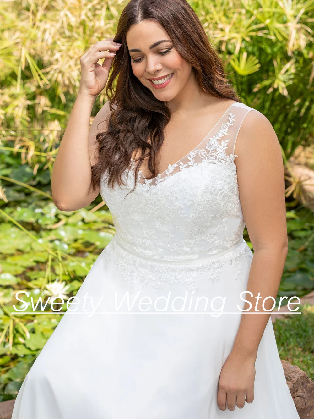 Robe de mariée sexy en mousseline de soie, grande taille, col en fibre de V, ligne A, pour les patients, robes de mariée de plage, été