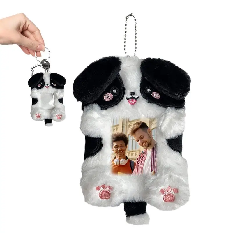 Soporte para sesión fotográfica de felpa, tarjetero con dibujos de cachorros, funda protectora bonita para tarjetas con llavero