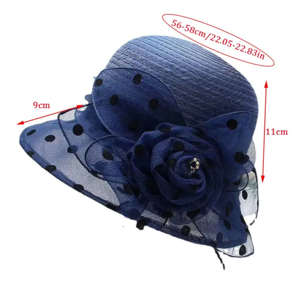 قبعة شمس أنيقة منقطة بلون سادة من الأورجانزا للحماية من الشمس وقبعة ربط قابلة للتنفس