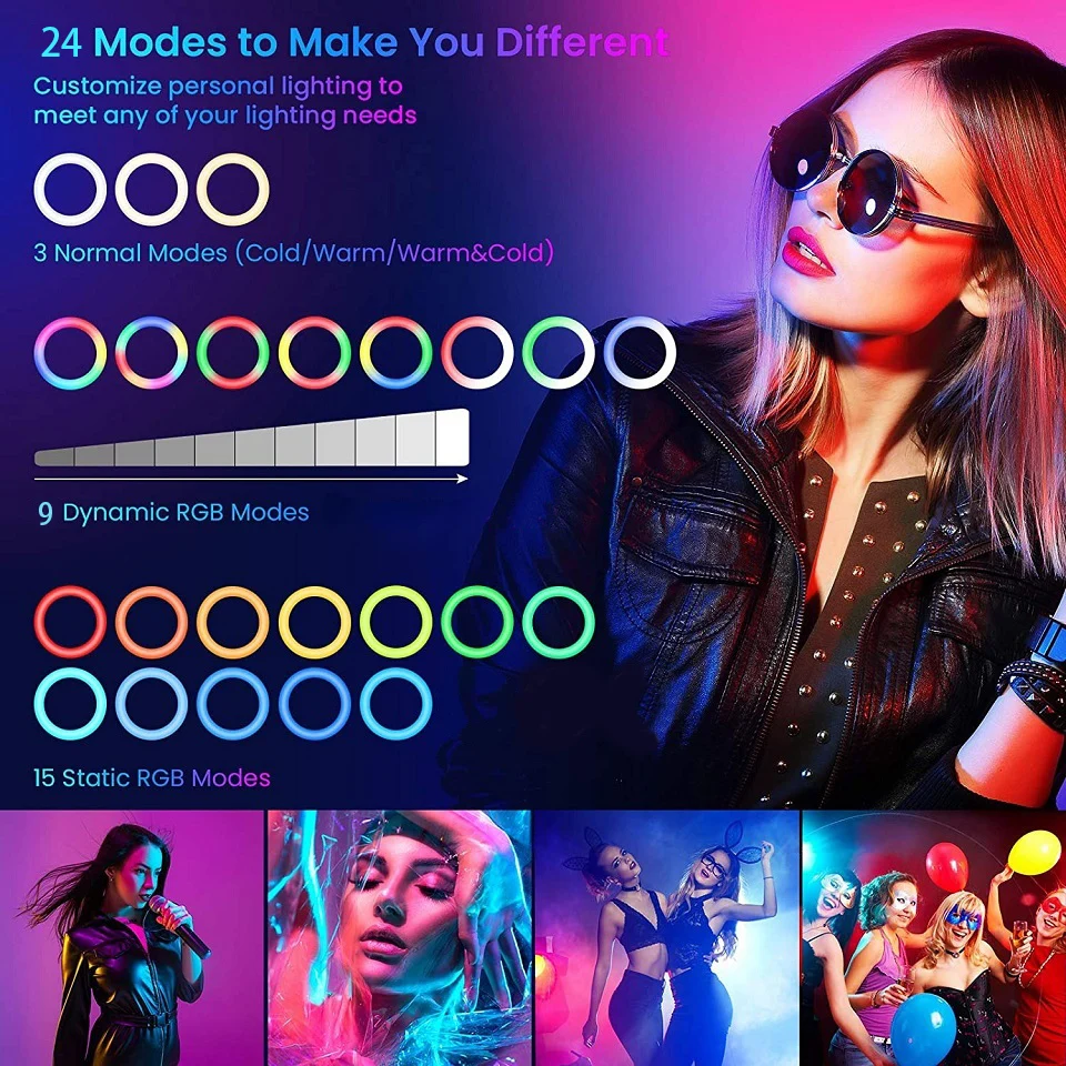 RGB Selfie Ring Light Tripod Phone Stand Holder Photography RingLight Circle Fill Light Led Color Lamp Trepied Makeup