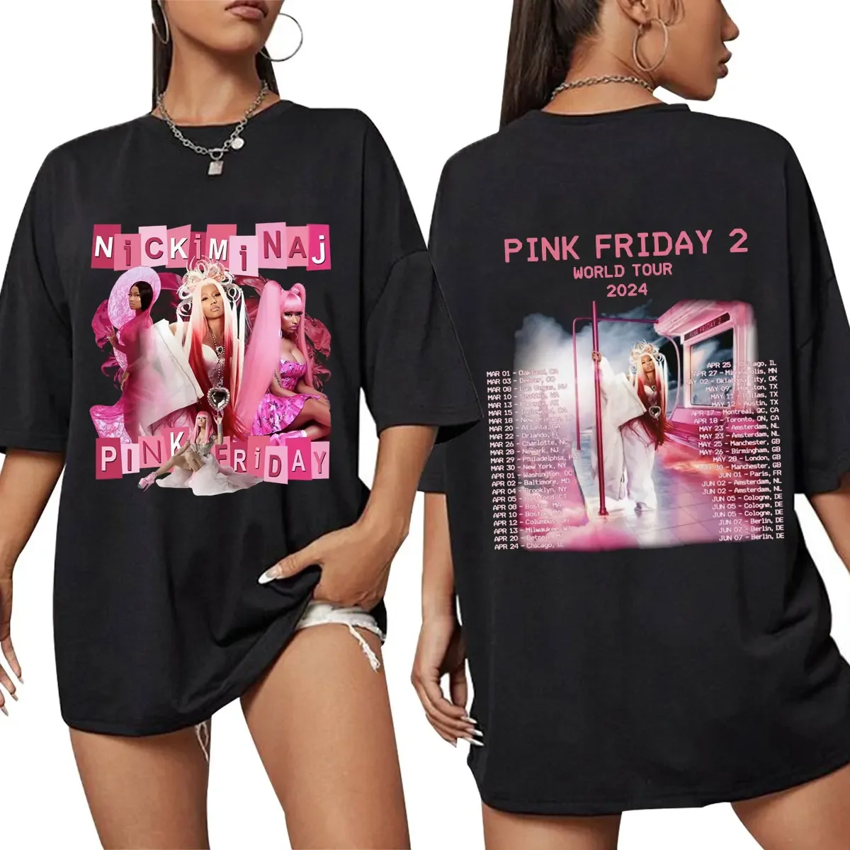 Rapper Nicki Minaj T Shirt Pink Friday 2 Tour T Shirts Men Women Fashion Aesthetic Harajuku Short Sleeve Oversized T-shirt