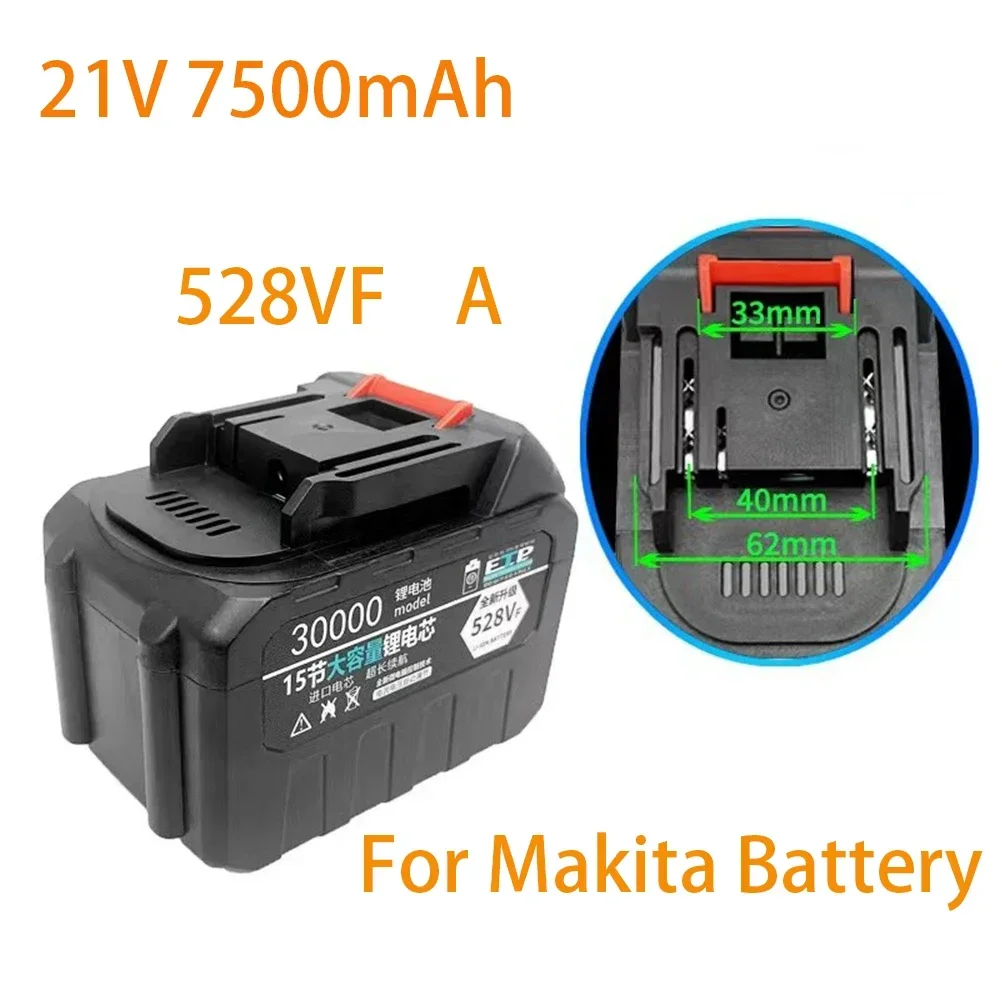 Imagem -05 - Bateria de Íon de Lítio Recarregável para Makita Ferramenta Elétrica eu Plug 228vf 328vf 528vf 21v 7500mah