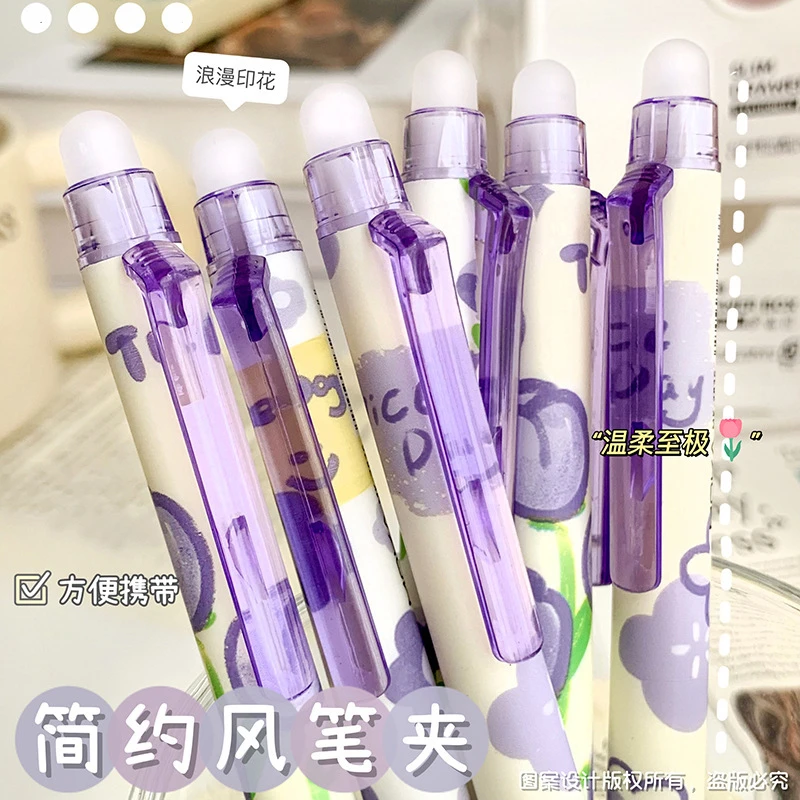 Kawaii Flor Apagável Gel Canetas para Meninas, Esferográfica De Recarga Colorida Azul, Canetas De Escrita, Material Escolar, Papelaria, 0.5mm, 4Pcs