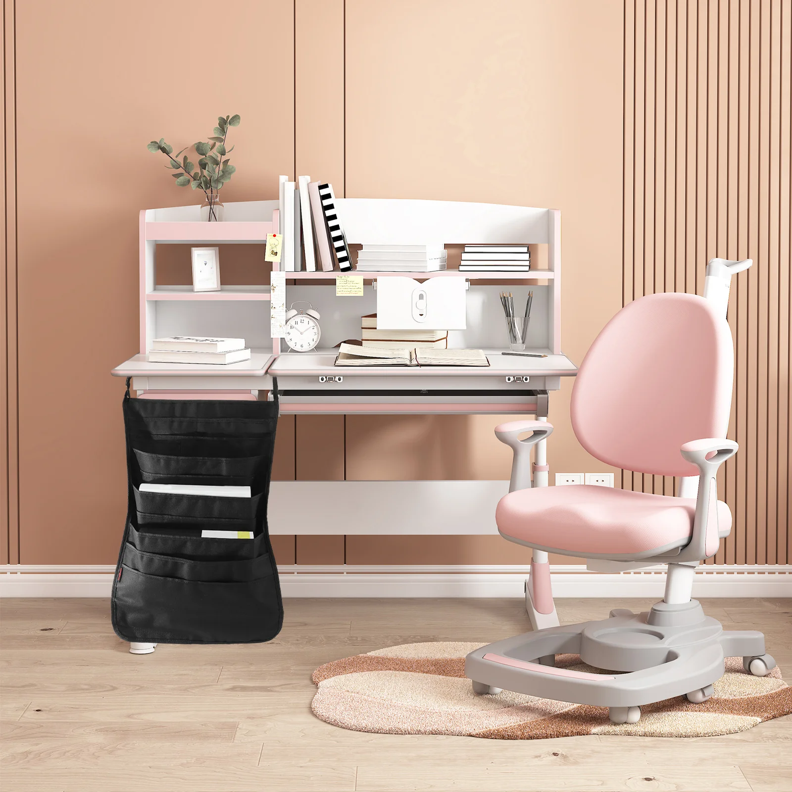 

Large Capacity Desk Hanging Bag Storage Organizer Canvas Book Bag Multi Pocket Desk Pouch For Students School Office Home Use