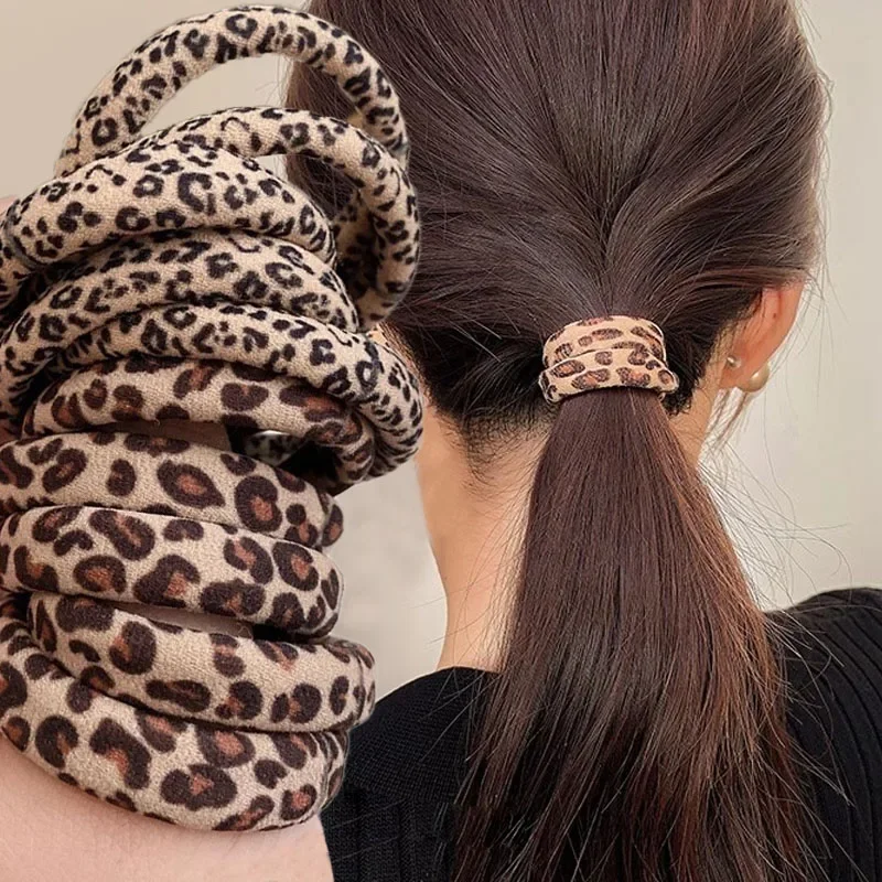 5pcs High Elasticity Leopard Printing Hair Ties for Women Zebra Pattern Girls Ponytail Holder Elastic Hair Band Hair Rope Bands