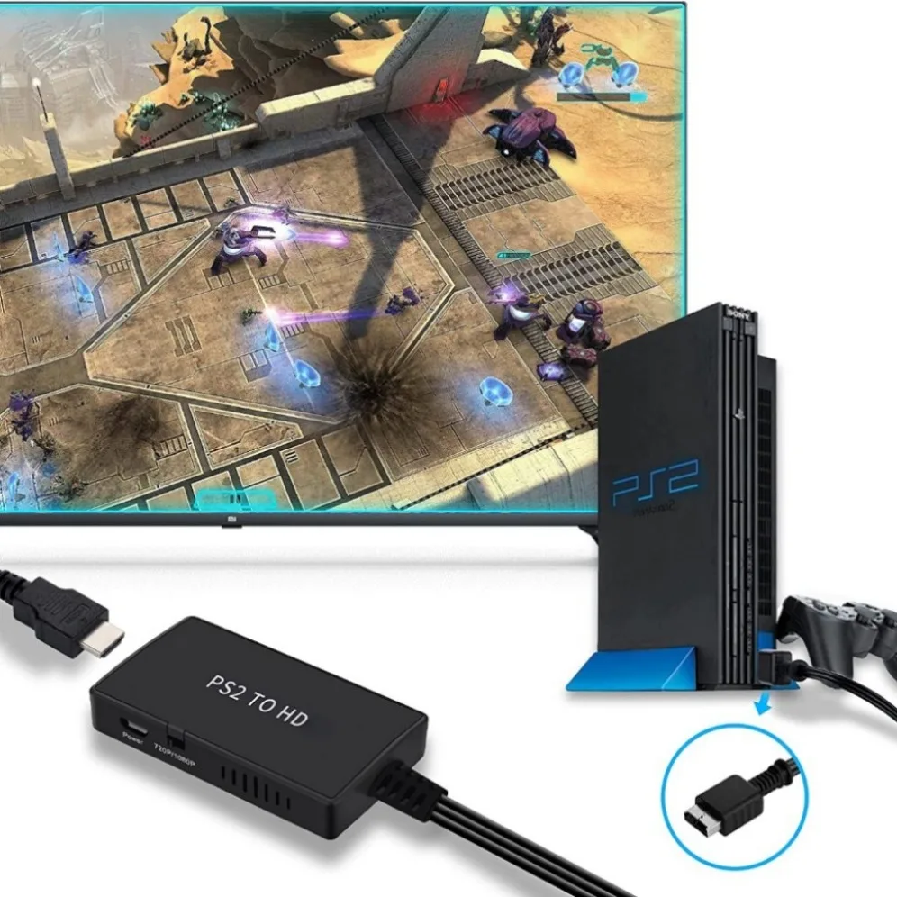 1080P PS2 to HDMI-compatible Converter 480i/480p/576i PS2 to HDMI Audio Video Adapter Cable Supports PC All PS2 Display Modes