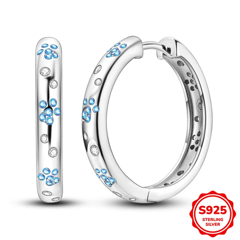 

100% 925 Sterling Silver Earrings Women Brilliant Claw Print Hoop Earring For Anniversary Wedding Jewelry Gifts