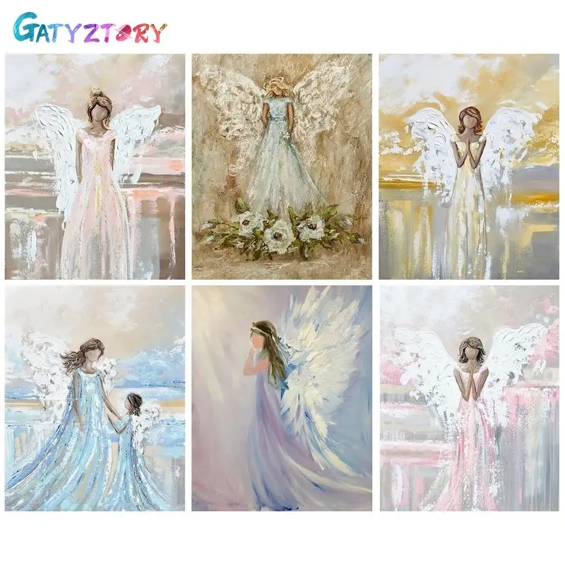 

GATYZTORY Acrylic Painting By Numbers For Handiwork Picture Drawing White Winged Girl Figure Paint Kit Canvas Painting Home Deco