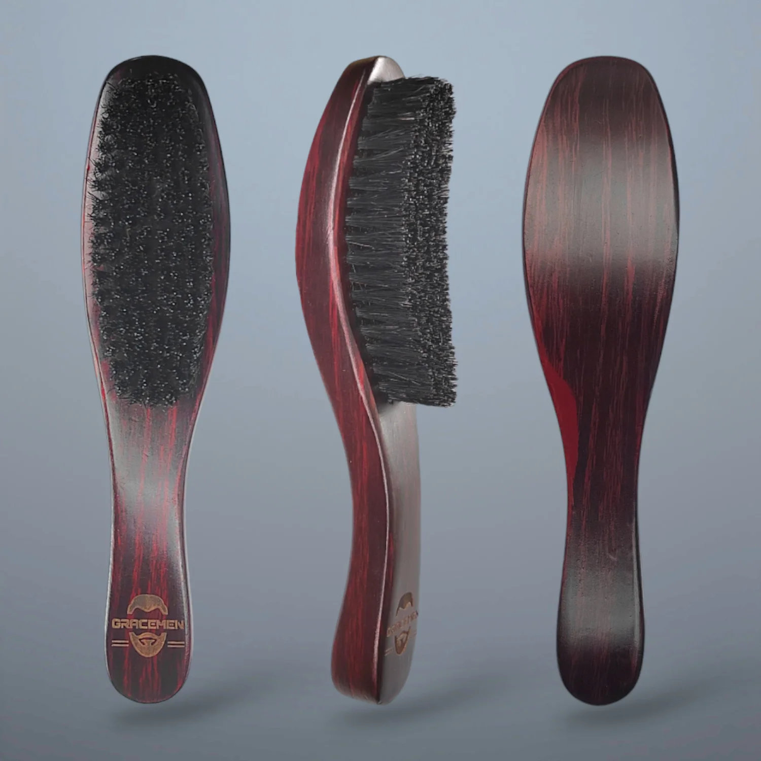 Gracemen Beard Brush 360 Hair Wave Brush Wooden Handle Boar & Nylon Bristles Mix Medium Stiffness Curved Stylist Comb for Men