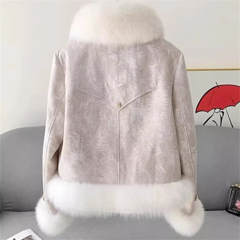 Imitation fox fur coat women autumn winter fur down jacket short liner 2025 new zipper Long sleeve loose Fur jacket Female T779