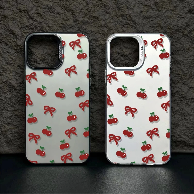

Cherry Bowknot Phone Case for iPhone 17 Pro Max 11 16 13 12 14 15 7 8 Plus 16E XS X XR SE 2020 2022 Anti-Fall Frosted Back Cover