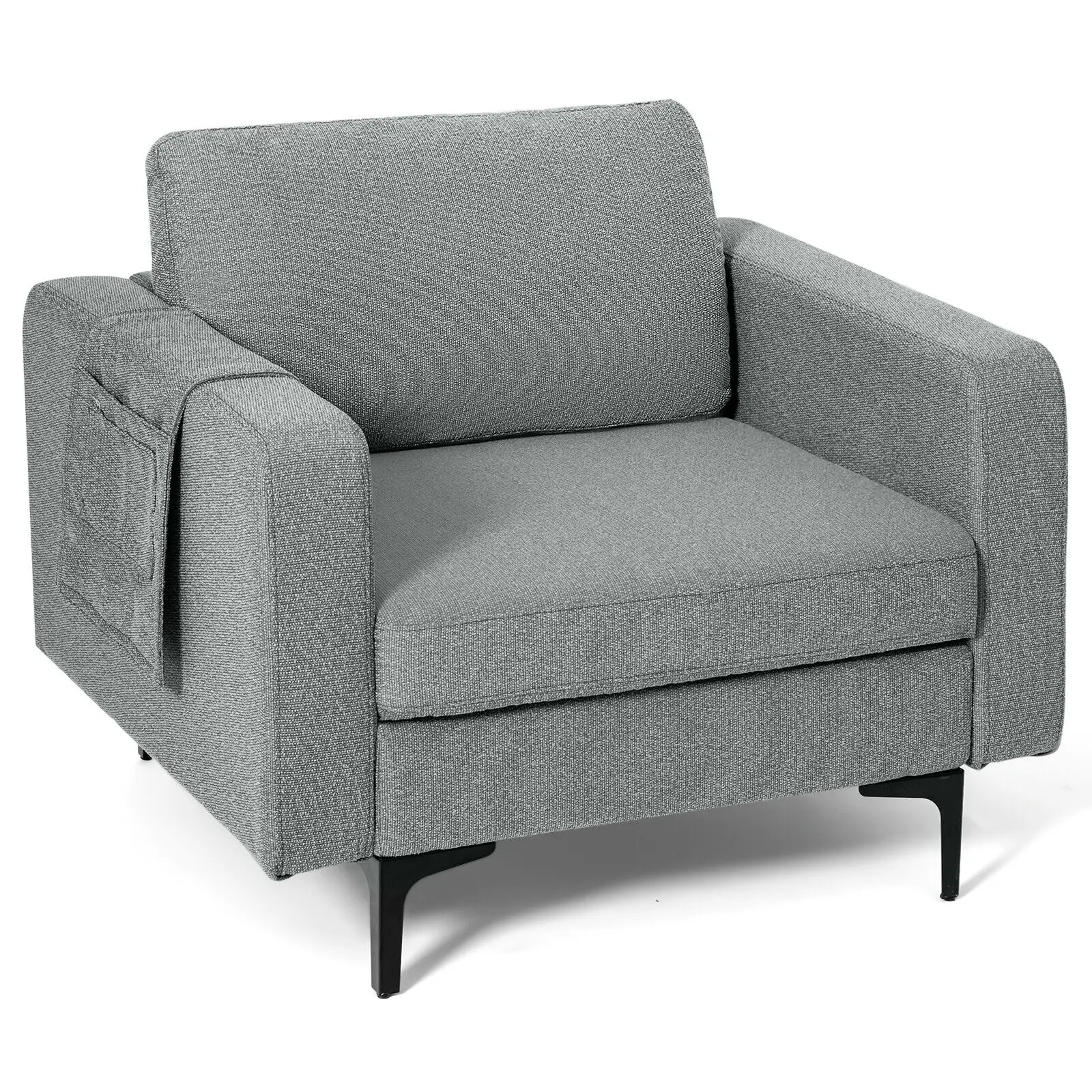 Costway Modern Linen Fabric Accent Armchair Single Sofa w/ Side Storage Pocket Dark Grey