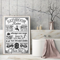 Funny Bathroom Rules Signs Canvas Poster Word Search Wall Art Quote Painting Best Toliet Print Modern Humour Picture Home Decor
