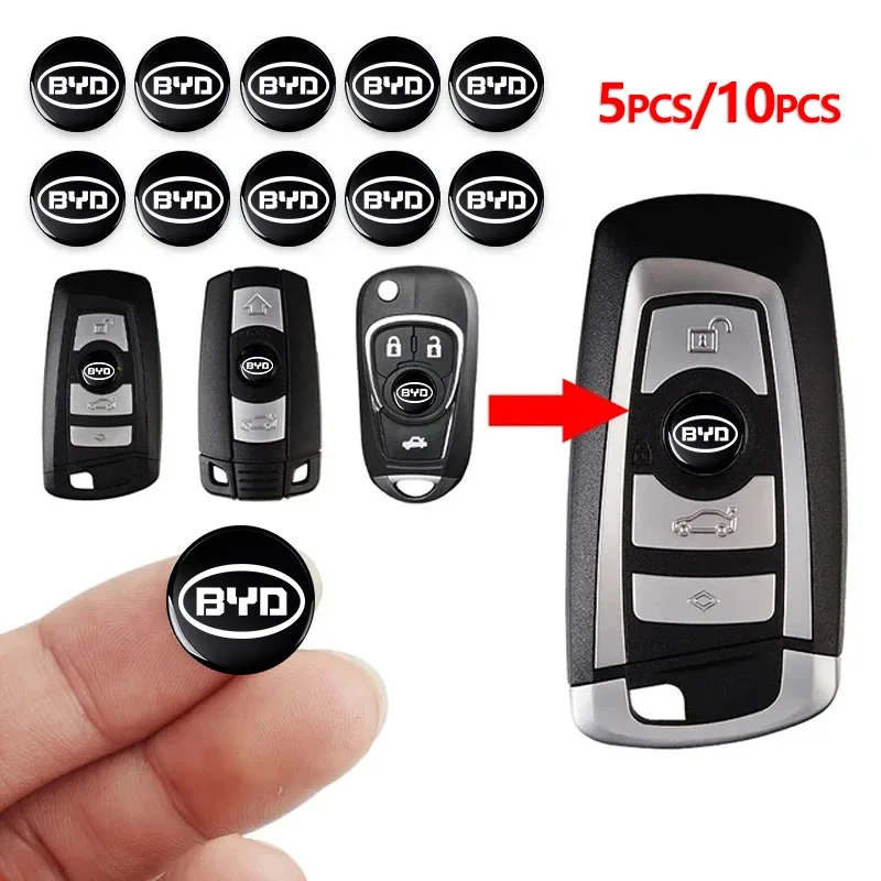 2/5/10pcs 14MM Car Key Shell Sticker 3D Aluminum Auto Key Remote For BYD F3 F0 S6 S7 E5 E6 M6 G3 G5 Car Decoration Accessories