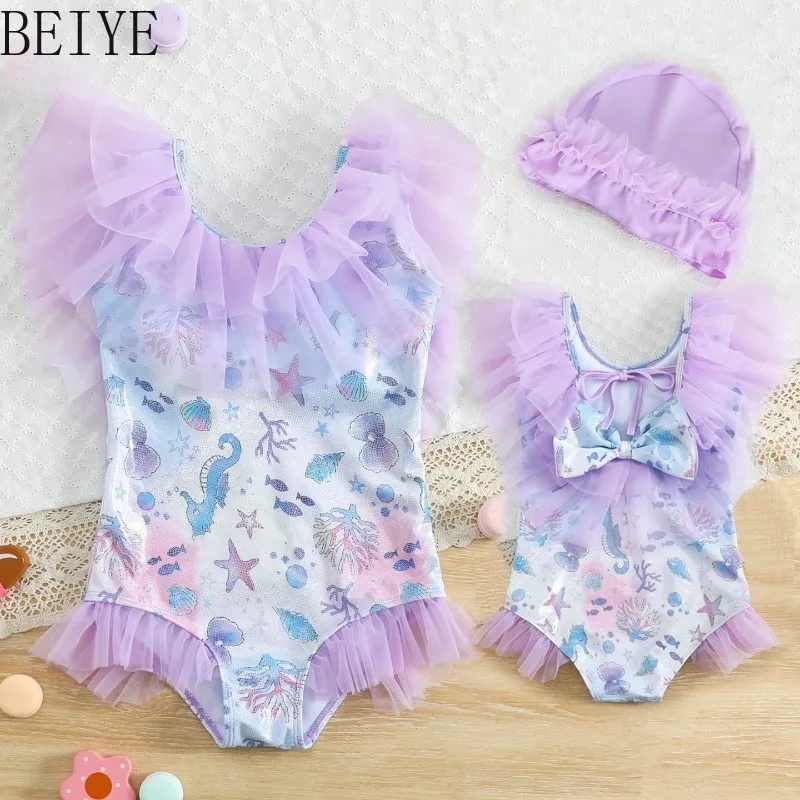 High Quality Cute Mermaid Princess Swimwear Girls Bow One-piece Swimsuit Children's Girl Fashion Style Symphony Swimsuit