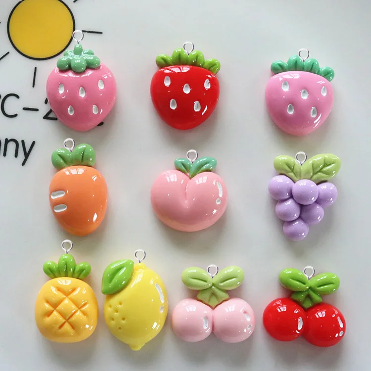 10pcs Cartoon Fruit Strawberry Peach Lemon Cherry Resin Charms Cute Carrot Flatback Pendants For Earring Bracelet Jewelry Making