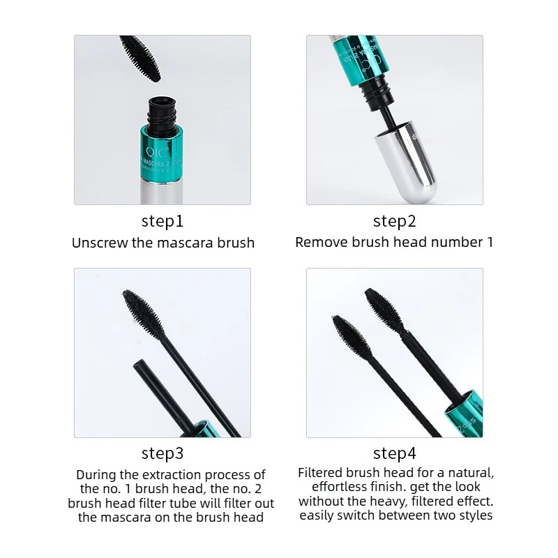 4D Mascara 2 in 1 Doppelwirkung Verlängernd Lockend Wasserfest Natürliches Volumen Wischfest Tubing-Technologie für Nicht-Verklumpende Wimpern