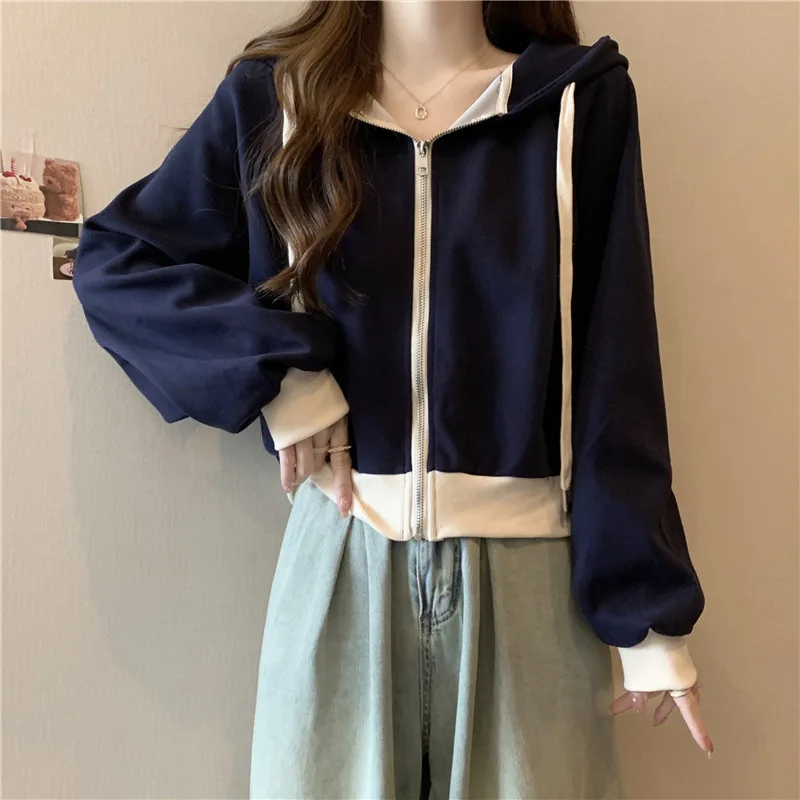 Foreign Trade Real Shot Cotton Hooded Drawstring Sweatshirt For Women, Spring And Autumn Thin Style, Stylish Loose Short