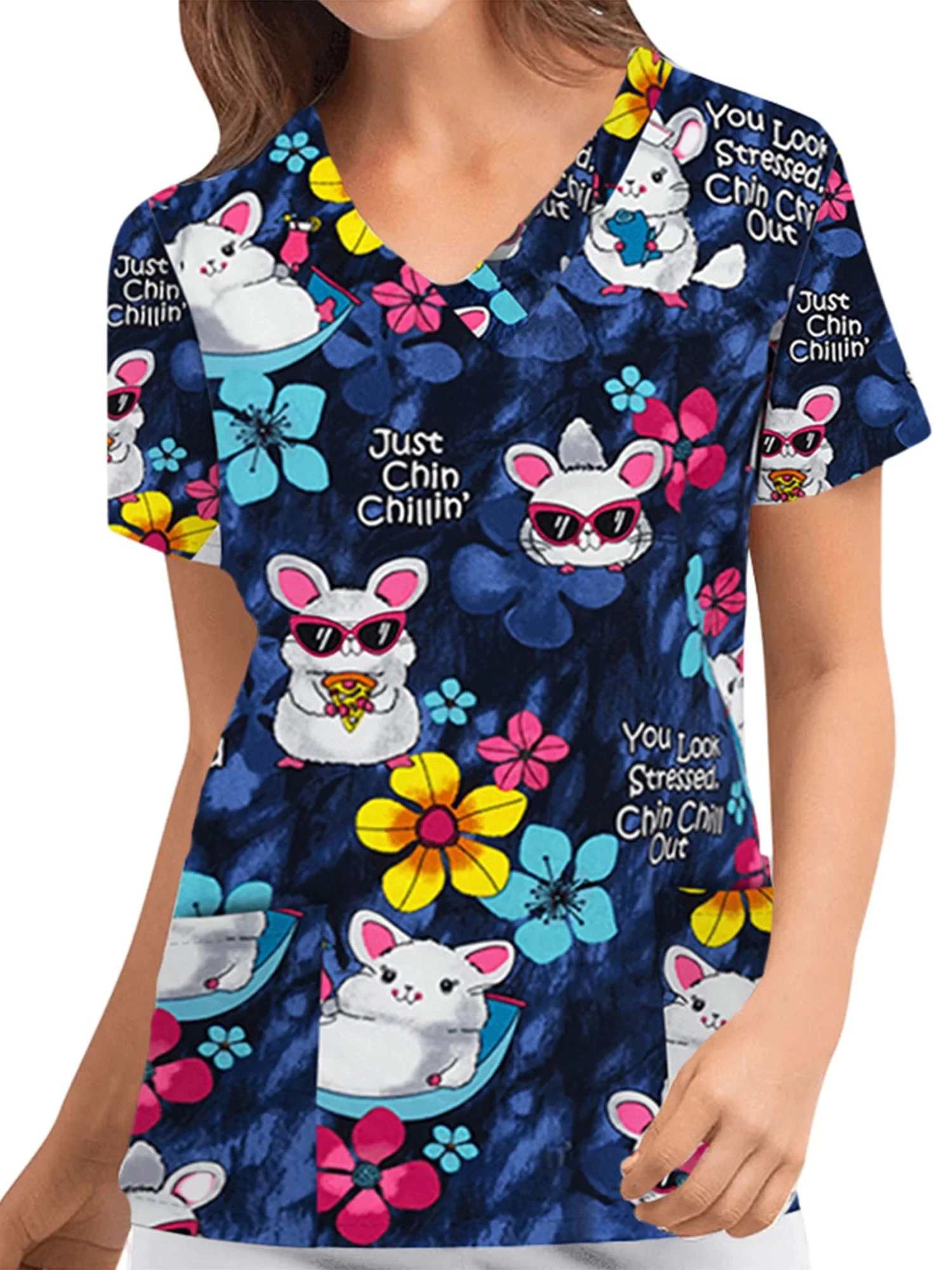 Infermieristica V Para Mujer Uniforme De Veterinario Dental Enfermera Blusa Trabajo Con Estampado Dibujos Animados Camisetas Para Mujer