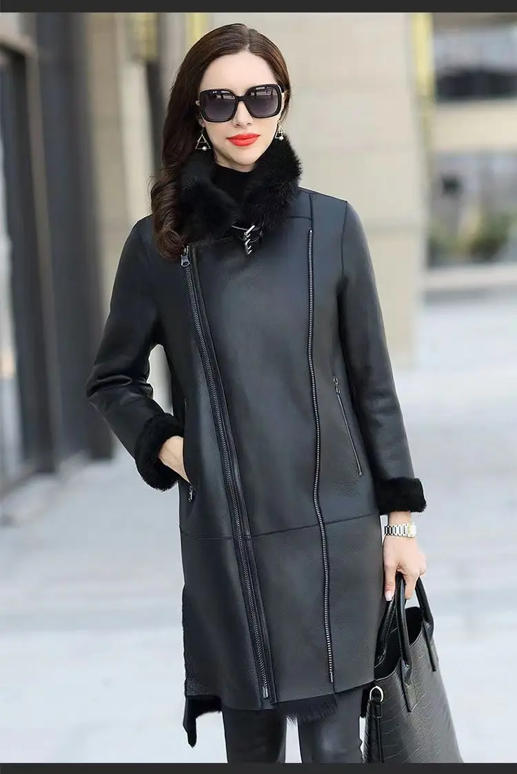Oversized 6XL Thicken PU Leather Jacket Women's 2026 Winter Warm Faux Mink Fur Coat Female Loose Windproof Parka Long Overcoat