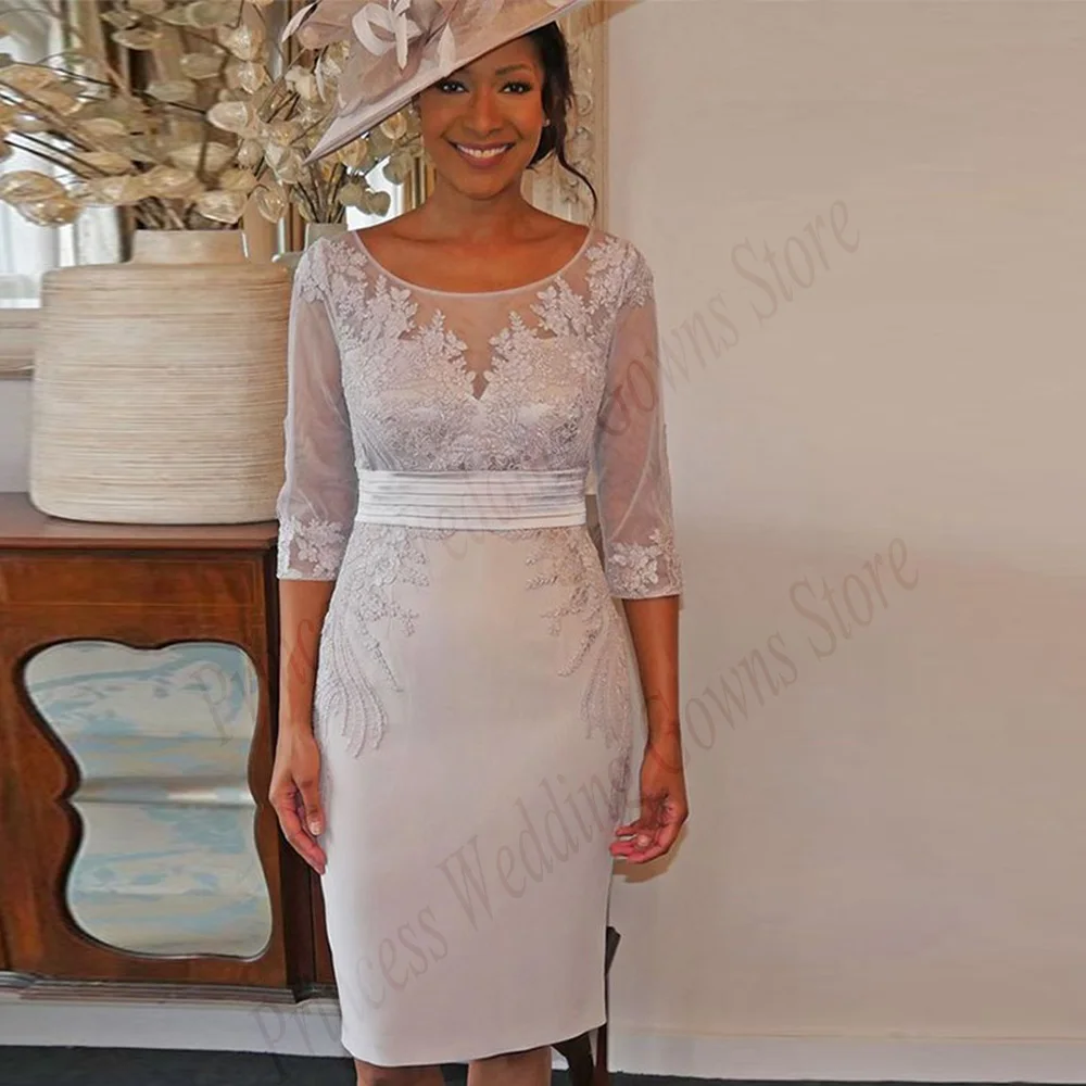 Abiti eleganti ed eleganti per la madre della sposa per matrimoni mezze maniche con Applique scollo tondo lunghezza al ginocchio Forma abito da festa Zip