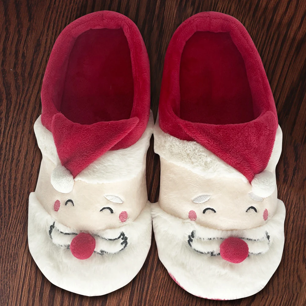 Winter Slippers Warm Plush Christmas Slippers Cartoon Santa Thicken Warm Slippers Non-Slip Indoor Home Slippers For Women Men