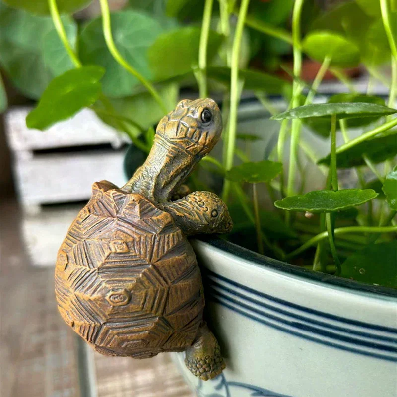 Climbing Tortoise Flower Pot Hugger Figurines Resin Hanging Turtle Statue Planter Pot Decorations For Home Garden Fence Cute