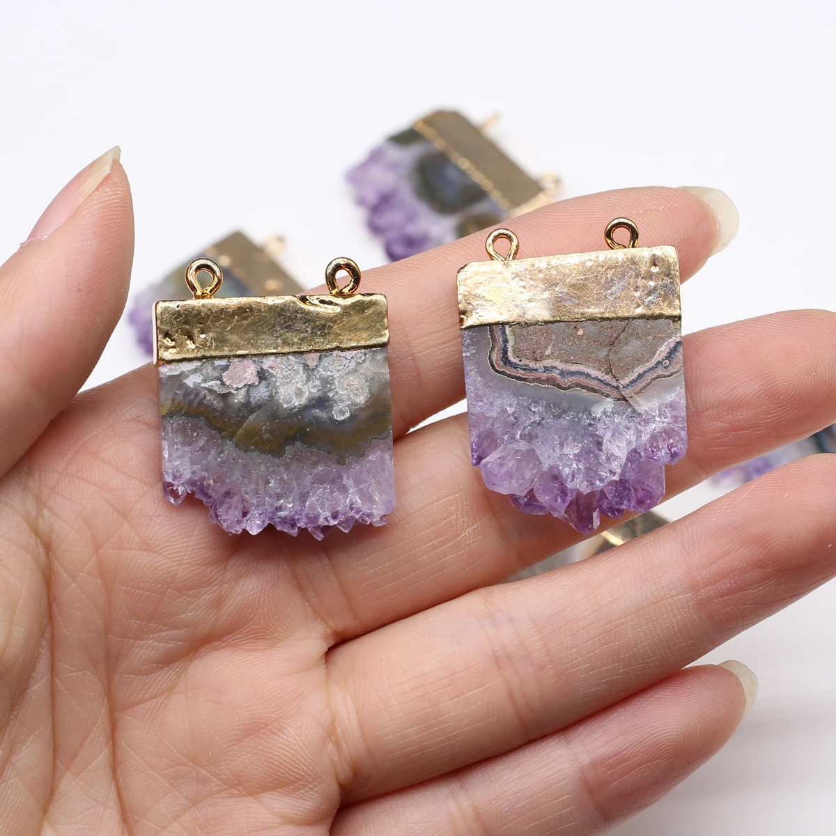 

﻿ Natural Amethyst Pendant Connector Irregural Purple Crystal Pendant for Making DIY Jewelry Necklace Bracelet 24x30mm
