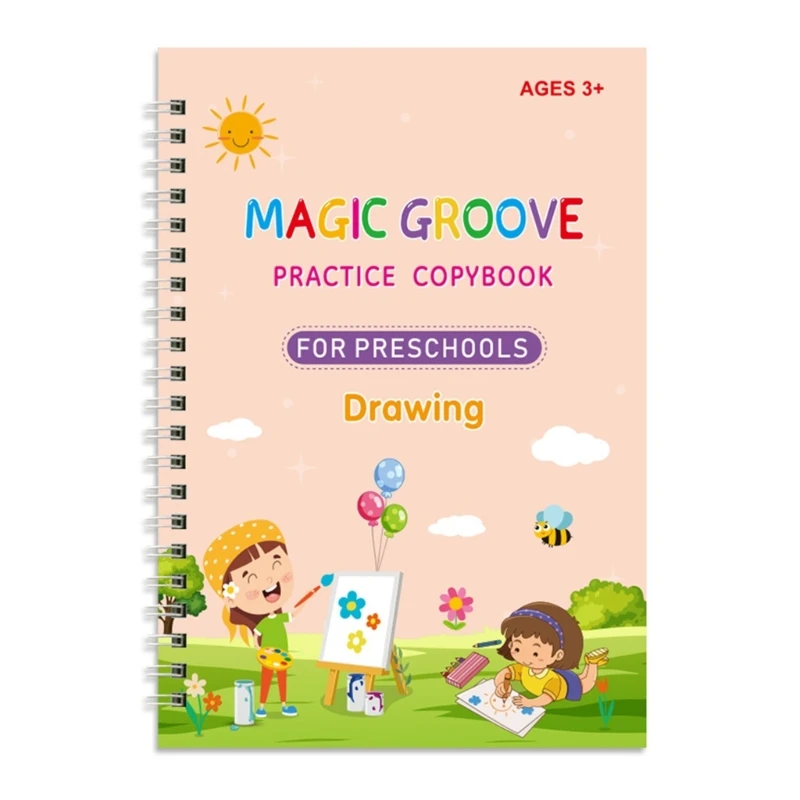 Pasta escrita mágica reutilizável, livro cópia para crianças com caneta desbotamento automático, para aprender e