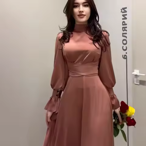 Elegant Temperament Dubai Abayas Satin Long Sleeves Dress for Women Casual Spring Muslim Dress Robe Femme Slim Evening Dresses