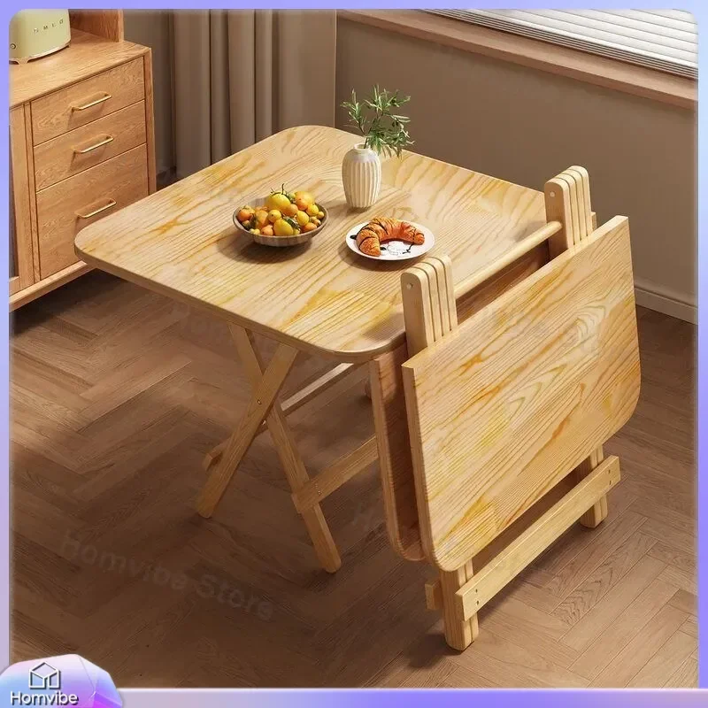 Solid Wood Folding Dining Table Foldable Eating Table for Household Simple Small Apartment Stall Table Free Installation