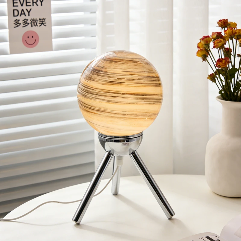 

Bauhaus Retro Planet Glass Table Lamp Starry Sky Creative Ornament Bedroom Bedside Desk Decor Ambient Birthday Gift Lamp