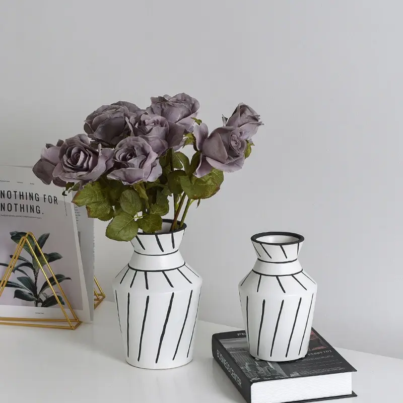 Modern minimalist ceramic vase black and white hand-painted dried flowers floral home decoration desktop ornaments