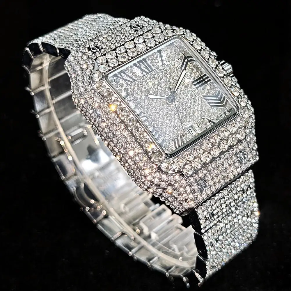Orologio da uomo di moda di vendita caldo di marca UNIGUET orologi al quarzo quadrati in acciaio di lusso orologio da polso con gioielli con diamanti Hip Hop maschile