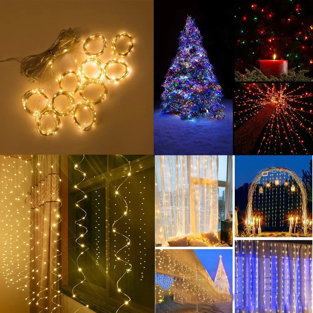 AlliLit LED Solar Curtain Fairy Lights Outdoor Waterproof Copper Wire Party Garden Yard Waterfall Garland Christmas Decoration