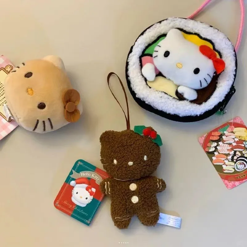 Navidad hombre de jengibre cuero negro Hellokitty Sanrio muñeca mochila Hello muñeco de peluche Hello Kitty colgante llavero regalos Juguetes