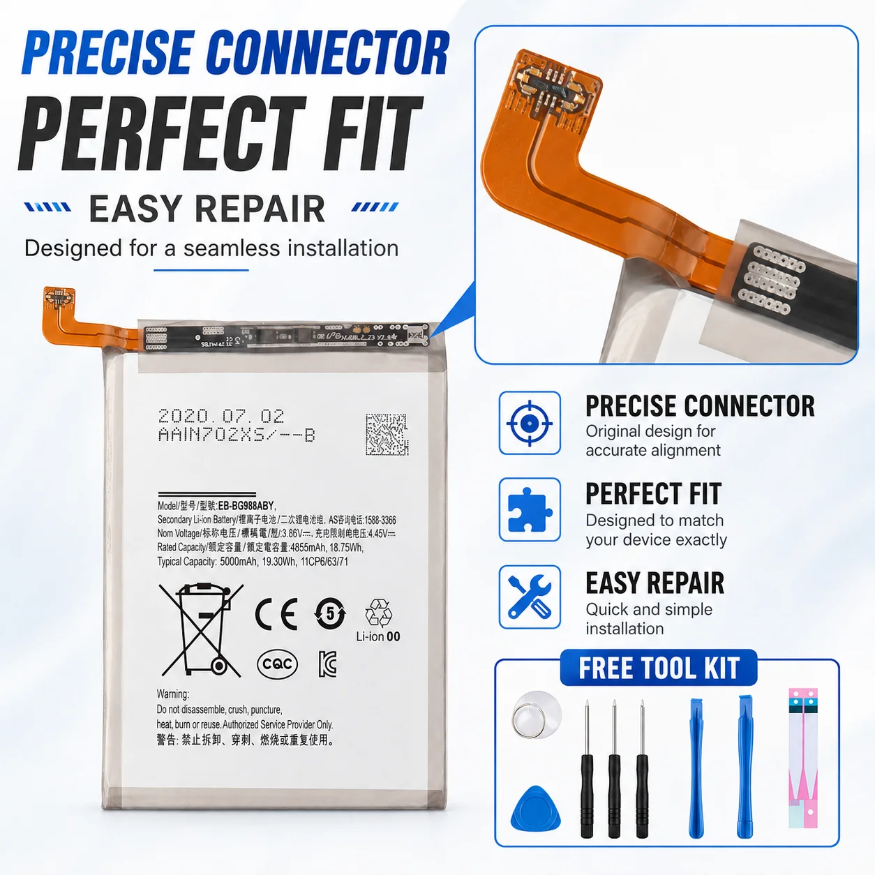 For Samsung S20 Ultra S20U Battery 5000mAh EB-BG988ABY Phone Battery + Complete Installation Tools