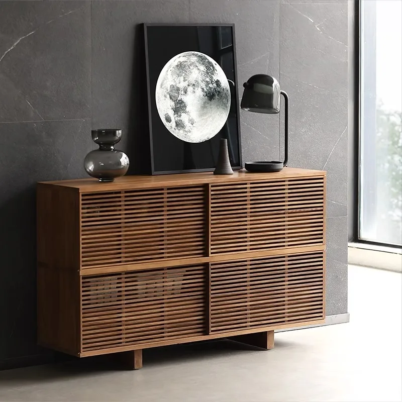 Medieval retro oriental teak solid wood sliding door side cabinet all solid wood cabinet