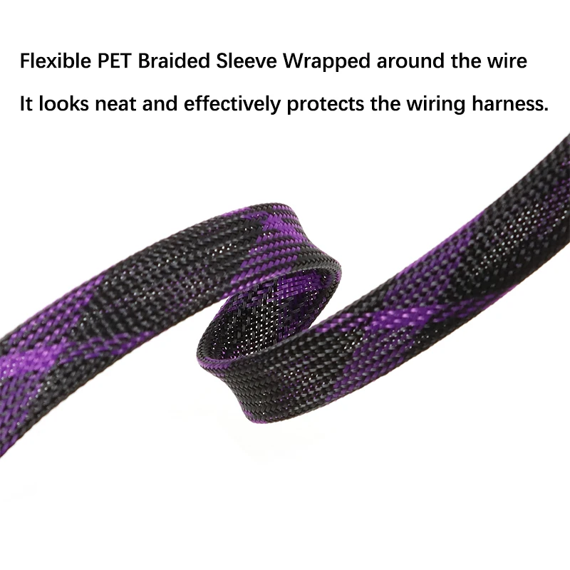 1 - 50m Expandable 2mm - 40mm PET Braided Cable Sleeve Purple Black High Density Insulated Wire Protection Wrap Sheath Sleeving