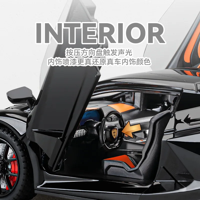 1:24 레불토 시뮬레이션 합금 스포츠카 모델 사운드 및 라이트 풀백 어린이 장난감 다이캐스트 합금 자동차 모델 수집품