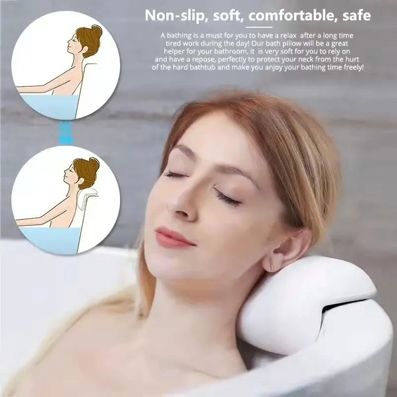 Bath Pillow, Waterproof Non-slip Backrest & Headrest Pad, Bathroom Back Support Cushion