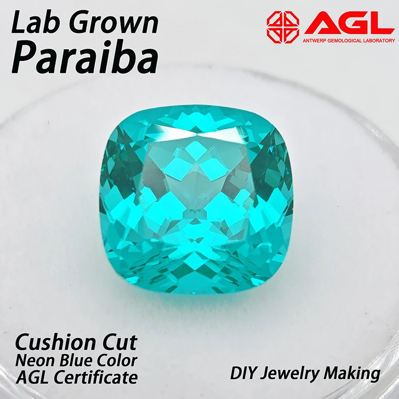 Lab Grown Paraiba Cushion Cut Neon Blue Color Gemstone for DIY Advanced Jewelry Making Inlay Ring Necklace Certificate