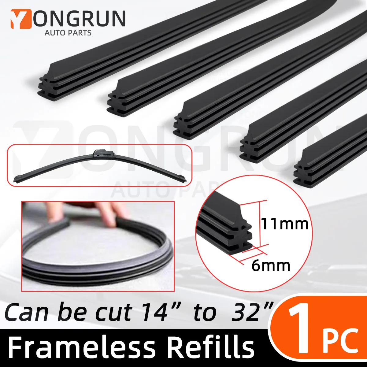 YONGRUN 1PC 6mm General Motors Gummi Rahmenlose Scheibenwischerblatt Ohne Knochen Wischer Gummistreifen Ersatz Gummistreifen