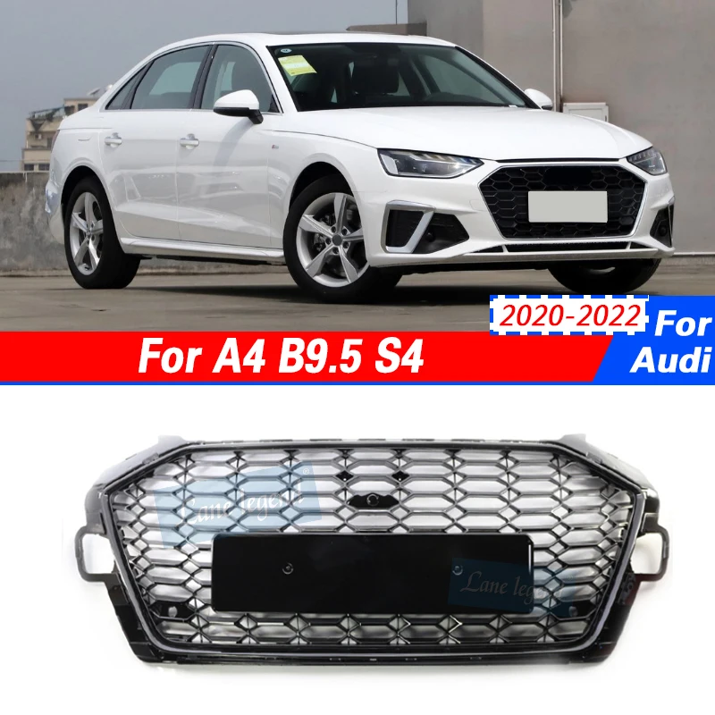 Black Car Honeycomb Front Grille Bumper Mesh Girll For AUDI A4 A4L B9.5 S4 2020 2021 2022 Car Anterior Reticulum