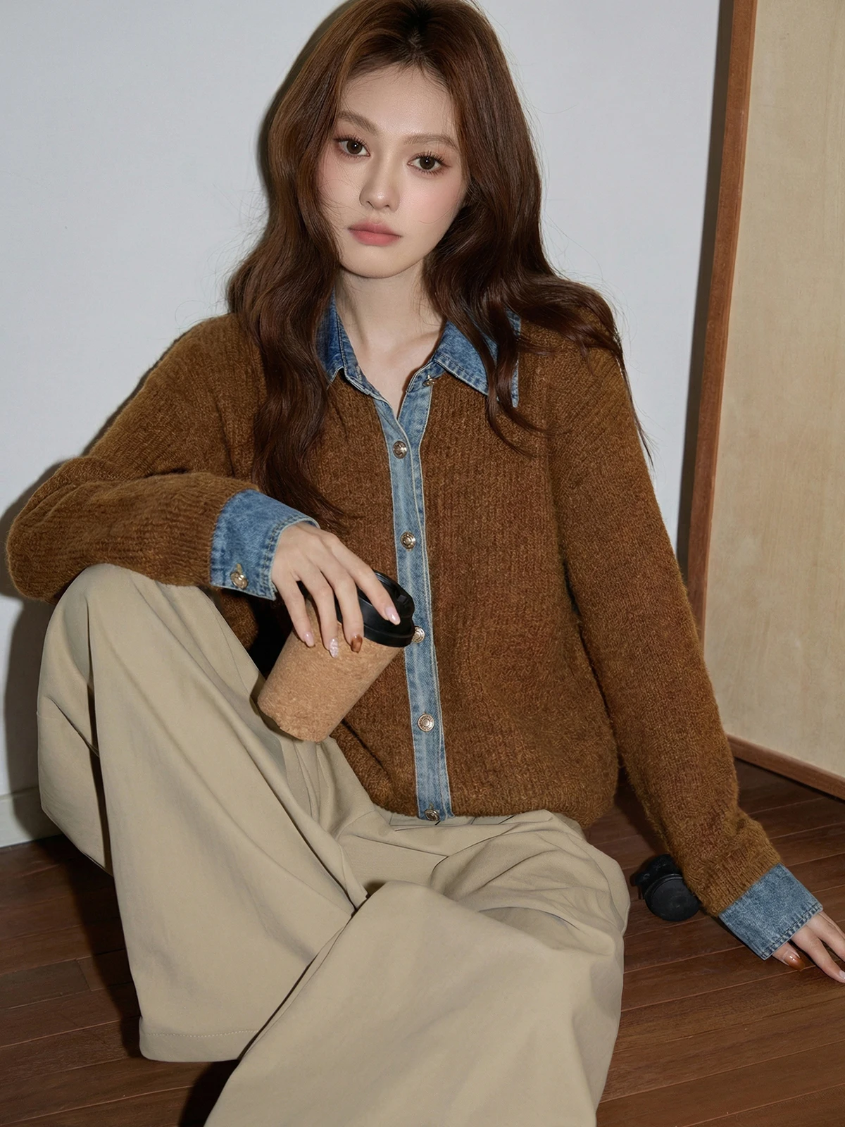 

Женский вязаный кардиган Mening Retro Patchwork: новая весенняя коллекция, повседневная верхняя одежда в стиле колор-блок, свободный крой